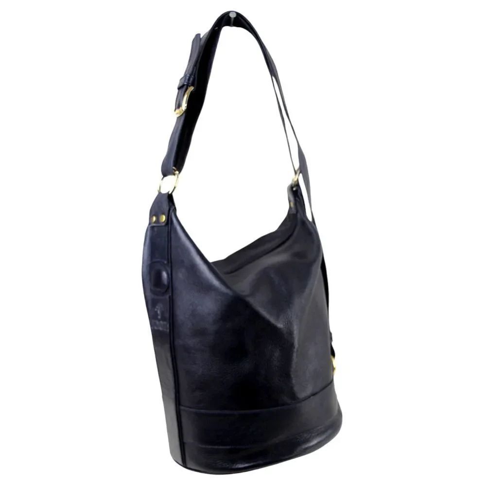 JOOP! BLACK GENUINE LEATHER ROUND ZIP TOP LOGO X-BODY SHOULDER BAG HANDBAG PURSE